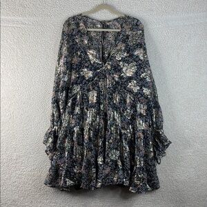 NWOT ASOS Curve Womens Floral Metallic Jacquard Chiffon Smock Mini Dress 18 PLUS
